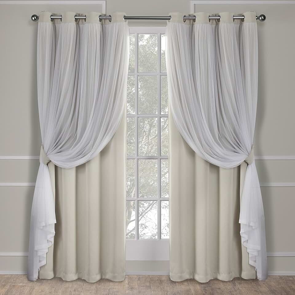 TOWN & COUNTRY LUXE Talia Double Layer Indoor Curtains, Sheer and Room Darkening Blackout, Grommet Top, Energy Efficient, 2-Pack Set, 52"x96", Sand