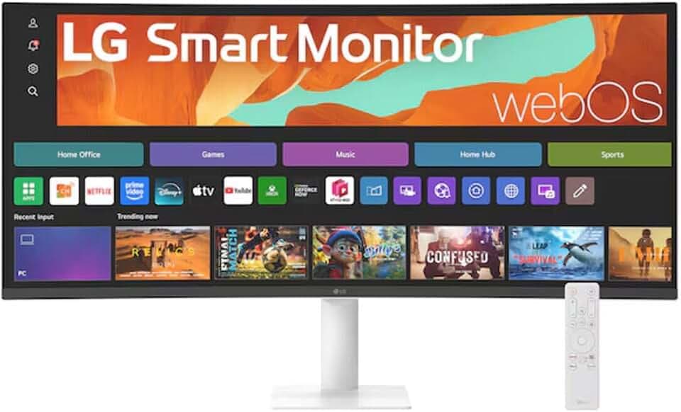 LG Smart Monitor 34U601SA-W 34 Zoll Curved VA Panel QHD Auflösung (3440 x 1440), 5ms GtG 100Hz, HDR 10, sRGB 99% (CIE1931), neigbar