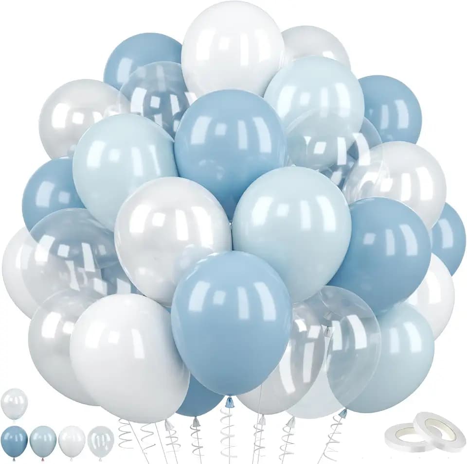 Light Blue Balloons, 60 Pcs Baby Blue for Boys Birthday Baby Shower Party