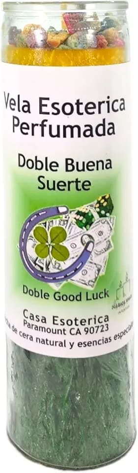 Double Good Luck-Palm Wax Spiritual Intention Spell Candle-[Gold/Green] | Vela CASA ESOTERICA PERFUMADA- (Doble Buena Suerte)