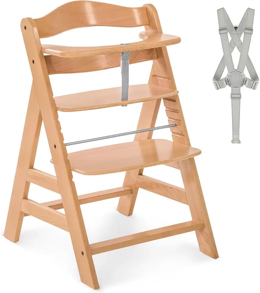 hauck Alpha+ Holz Hochstuhl Baby mitwachsend 6 Monate bis 90 kg, Natural