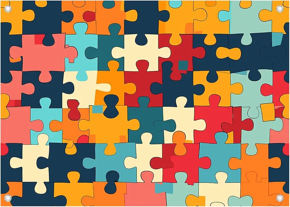 7X5FT Color Jigsaw Puzzle Pattern Photography Backdrop Puzzle Design Theme Background Blue Red Orange Birthday Party Baby Shower Decoration Banner Adult Children Photography Props 213061