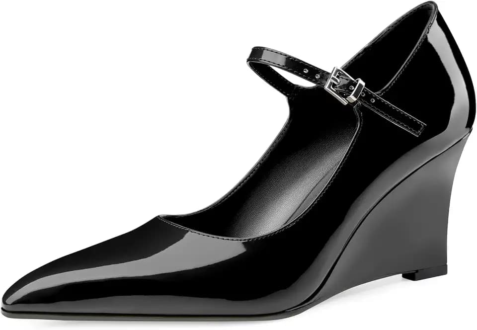 Oh Mispares Women's Wedge Heel Pumps Pointed Toe Mary Jane High Heels Adjustable Strap Elegant Closed Toe Wedding Bride Office Dress Shoes 3 Inches