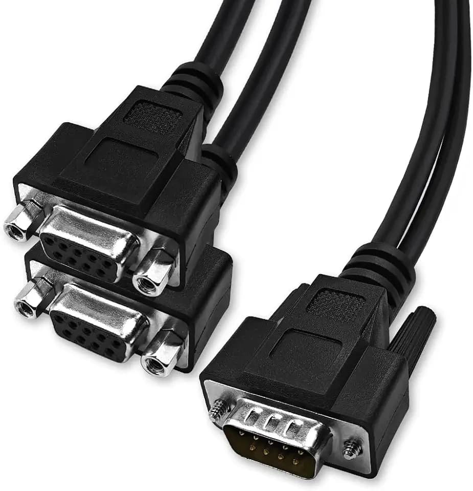 DB9 Y Splitter 1.5 Feet 1 Male to 2 Female 9 Pin Straight Through RS232 Serial Cable Splitter, Double Shielded(Metal Braiding&AL-foil), Black, SC902MFF05