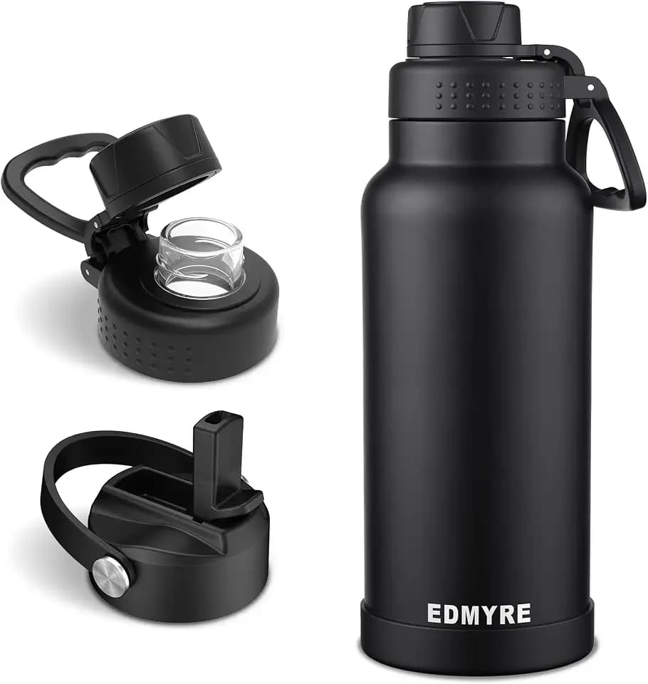 32 oz Insulated Water Bottle 2 Lids Stainless Steel Vacuum Flask