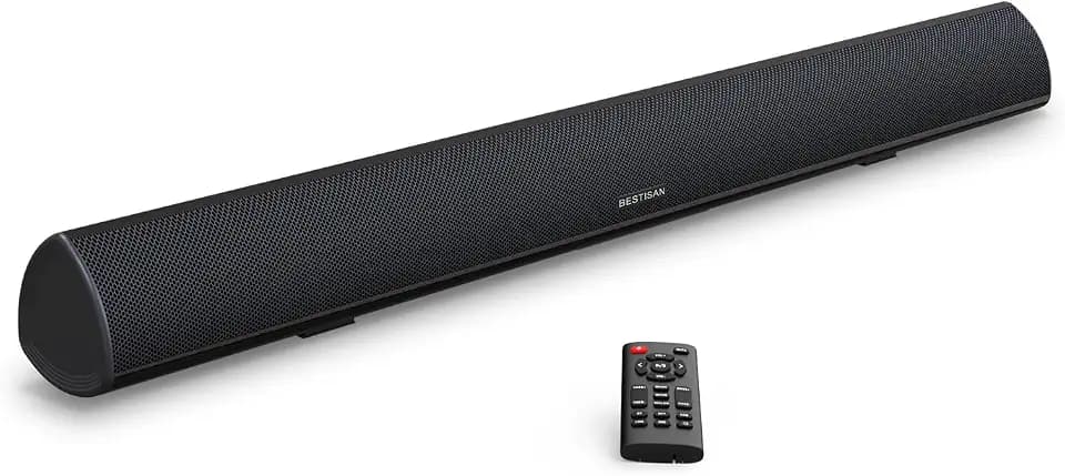 BESTISAN Soundbar, TV Sound Bar with Wired HDMI and Wireless Bluetooth 5.0 Home Theater System (28 Inch, Enhanced Bass Technology, 3-Inch Drivers, Bass Adjustable, Wall Mountable, DSP)