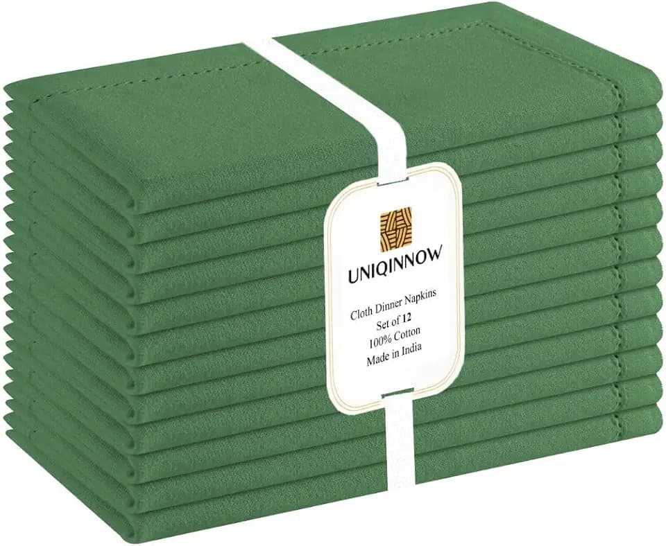 Set of 12 Hemstitch Cloth Dinner Napkins Cotton - Soft Durable Washable - Ideal for Farmhouse Party Wedding Christmas Easter - Perfect Everyday Use Table Linen Cloth Napkins 18x18 Green