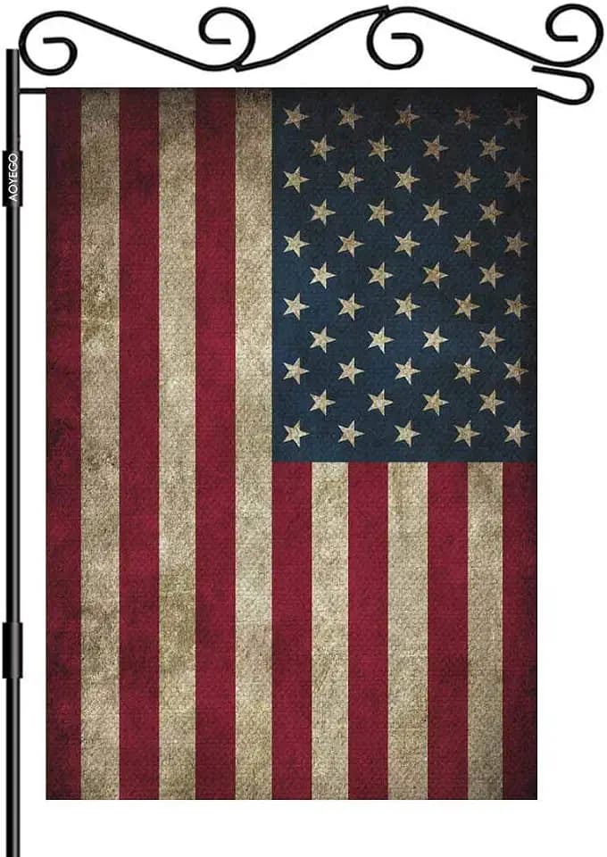 AOYEGO Rustic Usa Flag Garden Yard Flag 12.5"x 18" Double Sided Polyester Vintage American Patriotic Us Flgas House Flag Banners for Patio Lawn Outdoor Home Decor