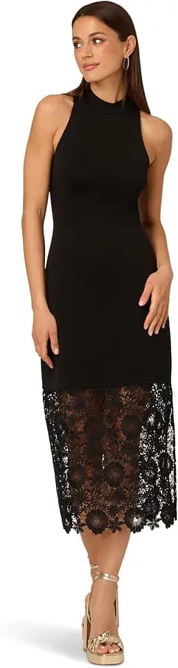 Adrianna Papell Knit Midi Dress Lace Hem
