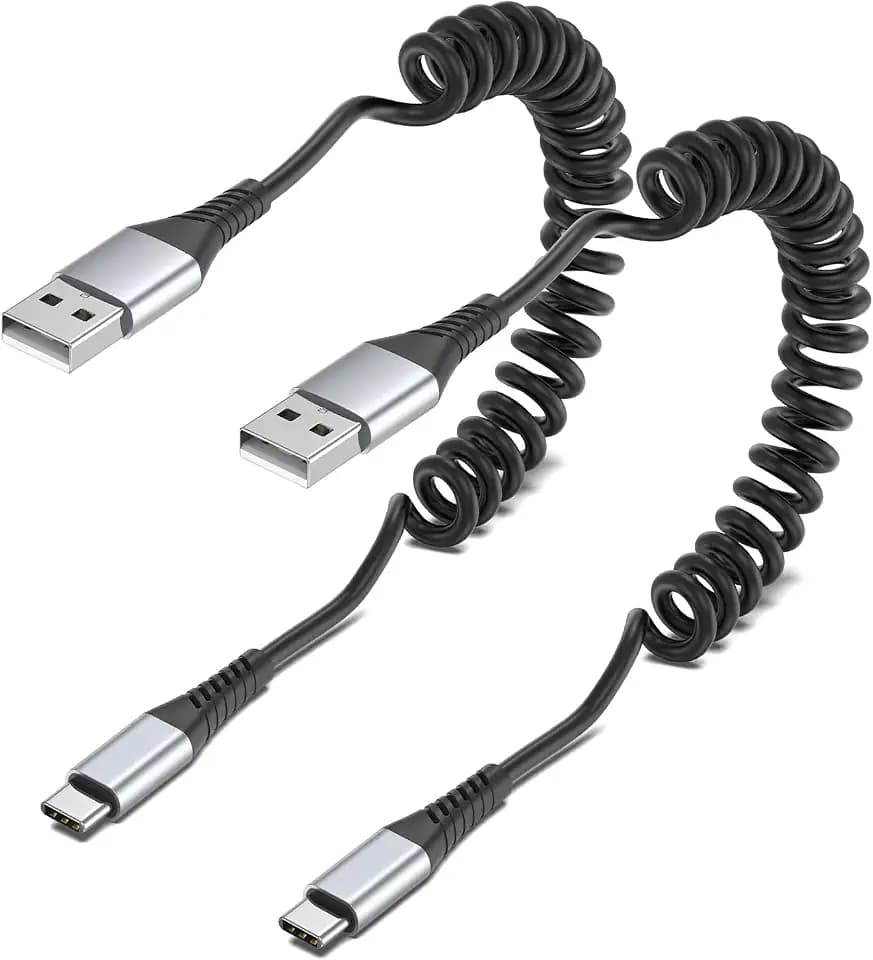 Coiled USB C Cable 3FT, 2Pack Retractable USB Type C Charger Cord for Car