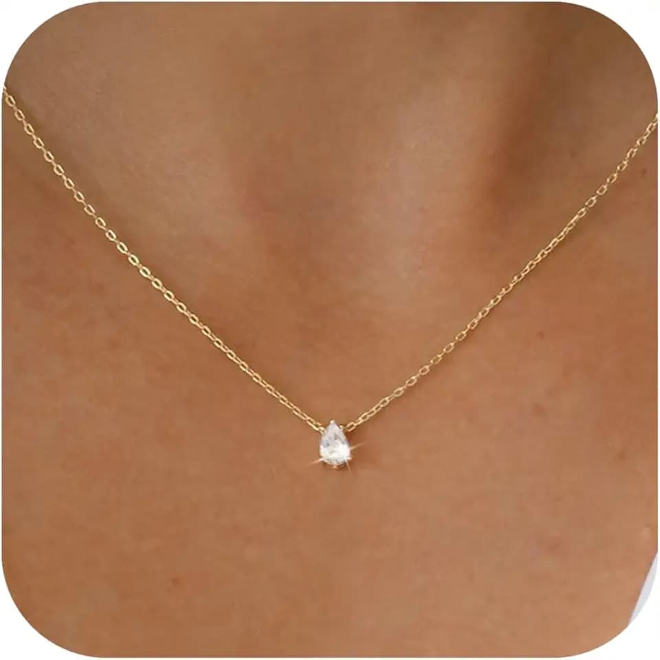 Diamond Pendant Necklaces for Women, Dainty 18k Gold/White Gold Plated Necklace, Gold/Silver Simple Choker Necklaces for Women, Trendy Jewelry Gifts