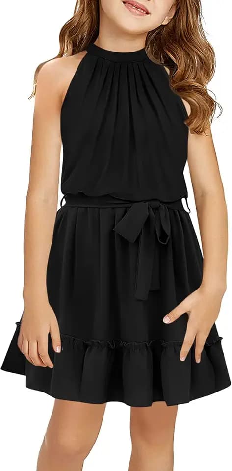 Halomoning Mädchen Kleid Ärmellos Einfacher Klassiker Casual Knielang für Kinder Sommer Prinzessin Party Hochzeit Tie Taille A-Linien