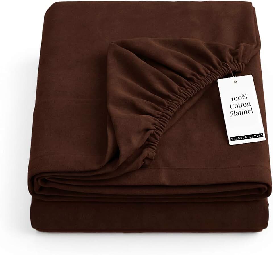 Tribeca Living Queen Flannel Fitted Sheet 170 GSM Brushed Cotton - Extra Deep Pocket Fits Mattresses up to 24 Inches - Warm and Cozy for Cold Nights in Chocolate