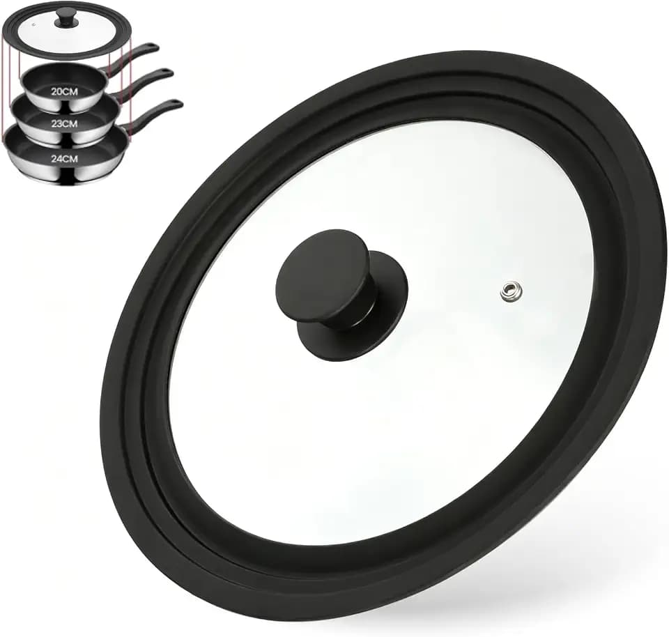VINATO Universaldeckel für Töpfe und Pfannen mit 24/26/28 cm - 3 Größen Pfannendeckel mit Abgestuftem Silikonrand, Glasdeckel Hitzebeständig, BPA-frei, Universal Topfdeckel für Pfannen und Töpfe