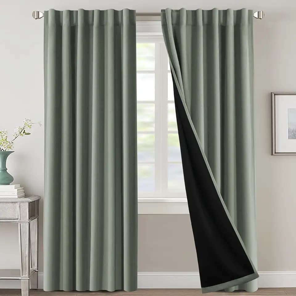 H.VERSAILTEX 100% Blackout Curtains for Bedroom with Black Liner Full Room Darkening Curtain 84 Inch Long Thermal Insulated Back Tab/Rod Pocket Window Treatment Drapes for Living Room, 2 Panels, Cyan