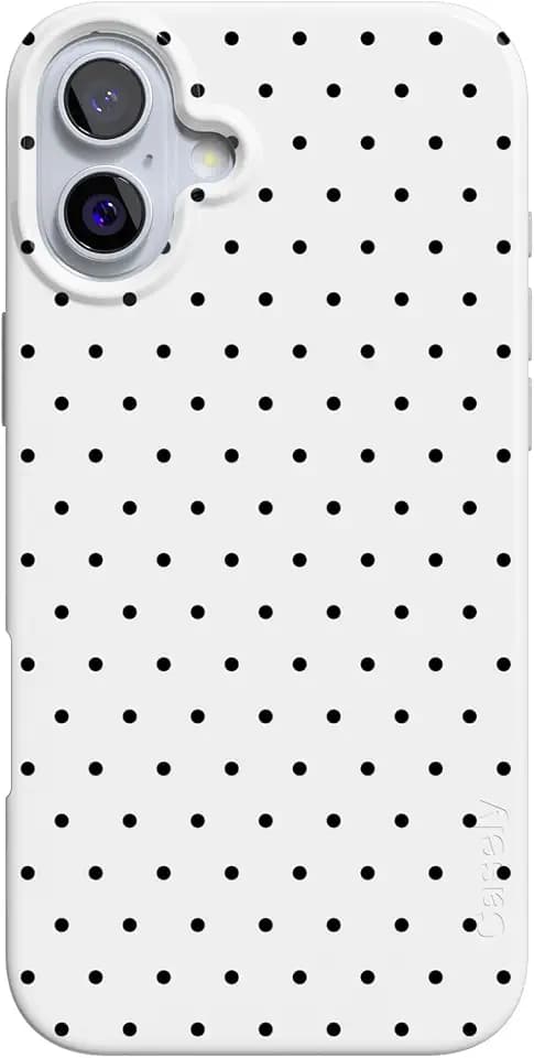 Casely iPhone 16 Case | On the Dot | White Polka Dot | Compatible with MagSafe | Classic Ultra Slim Design