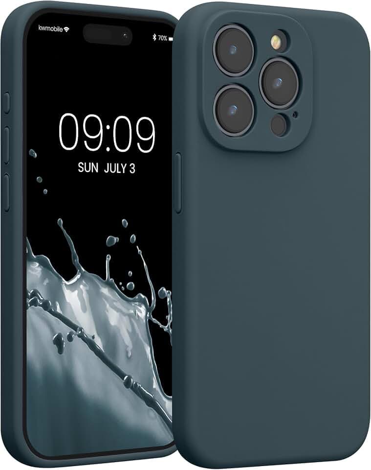 kwmobile Hülle kompatibel mit Apple iPhone 15 Pro - Hülle Silikon gummiert - Handyhülle - Handy Case in Dunkler Schiefer