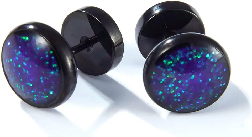 Surgical Stainless Steel Stud Earrings for Women Men Black Gold Plated Fluorescent Flat Back Hypoallergenic Earrings Suitable for Sensitive Ears