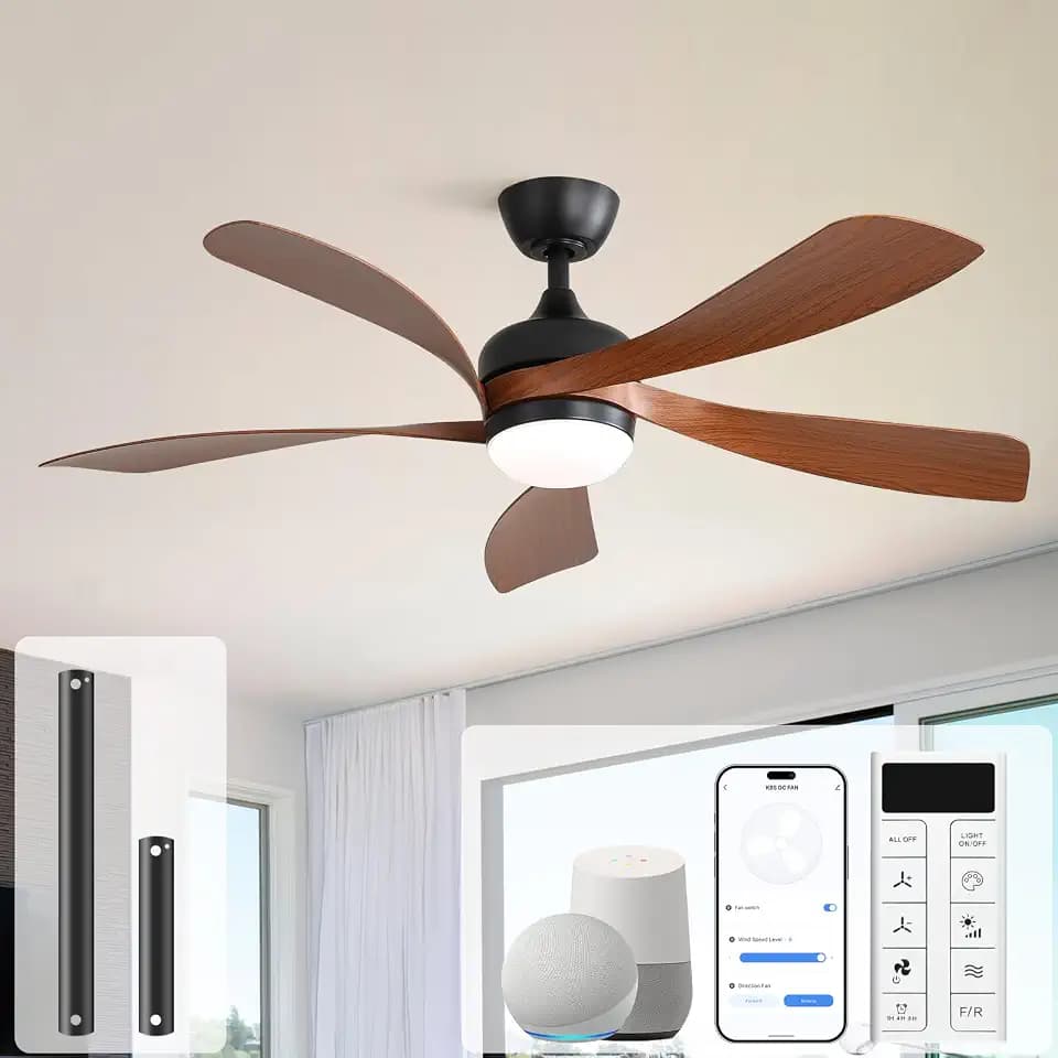 Sofucor 52 Inch Smart Ceiling Fan with Light, 5 ABS Blades, Brown
