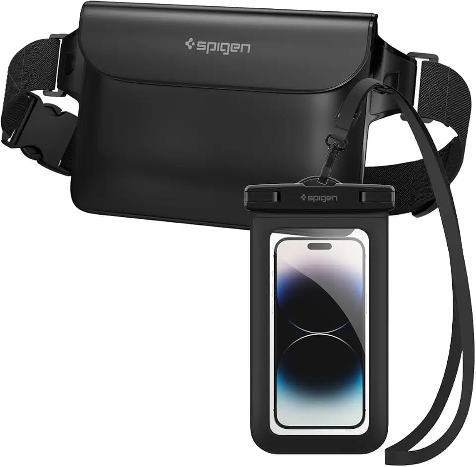Spigen wasserdichte Tasche Set [Aqua Shield] [Tasche+Handyhülle] Waterproof Bag Bauchtasche IPX8 kompatibel mit iPhone 16/15/14/13 Serien, Galaxy S25/S24/S23 und Allen Smartphones - Schwarz