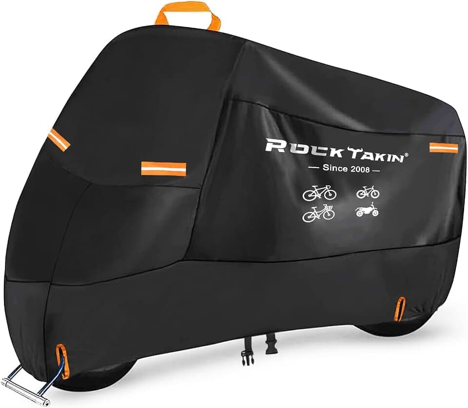 Bike Cover for 1 Bike Outdoor Waterproof, 420D Oxford Heavy Duty Bicycle Cover Rain Dust UV Wind Proof Bike Tarp with Reflective Strips Storage Bag for Mountain Road Electric Bike