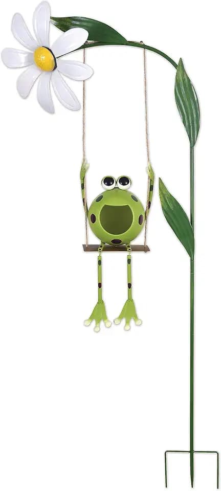 Sunset Vista Designs Decorative Metal Garden Stake with Solar Lights for Outside Waterproof LED Light Yard Decoration, 51", Swinging Frog