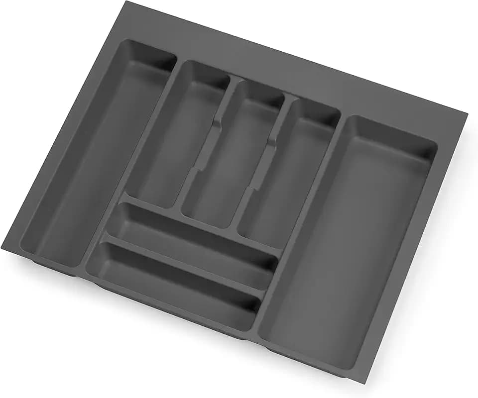 Emuca - Besteckorganisator, Schubladenorganisator für die Küche, Besteckkasten 536x482mm, 7 Fächer, Modul 60 cm, Kunststoff, Anthrazitgrau