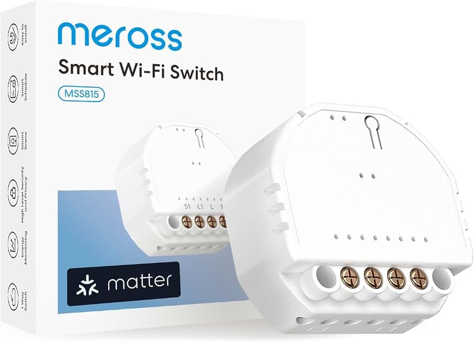Meross Matter WLAN Schalter Unterputz für 60mm Unterputzdosen, Neutral Erforderlich, Lichtsteuerung, Energieverbrauch & Zeitschaltuhr, kompatibel mit HomeKit, Alexa, Google Home und Home Assistant