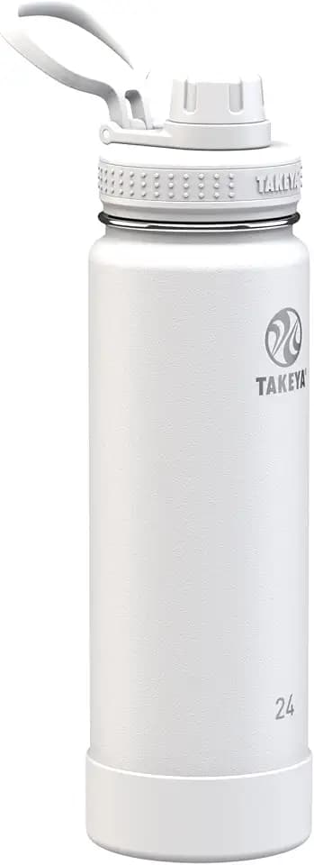 Takeya Actives Stainless Steel Water Bottle, Insulated Spout Lid, Keeps Drinks Cold 24 Hrs, Leakproof, Durable, Dishwasher Safe, Ideal for Gym, Travel, Fits Most Cup Holders, 24 oz/Arctic