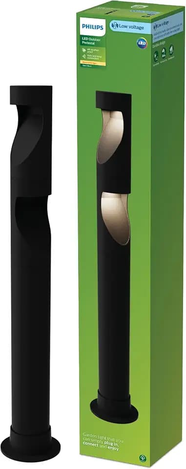 Philips Desi Outdoor GardenLink Niedervolt- Sockelleuchte, 24 V, 2700K warmweißes Licht, 180 lm, Schwarz, Starter-Set, 3er Pack, EU-Stecker