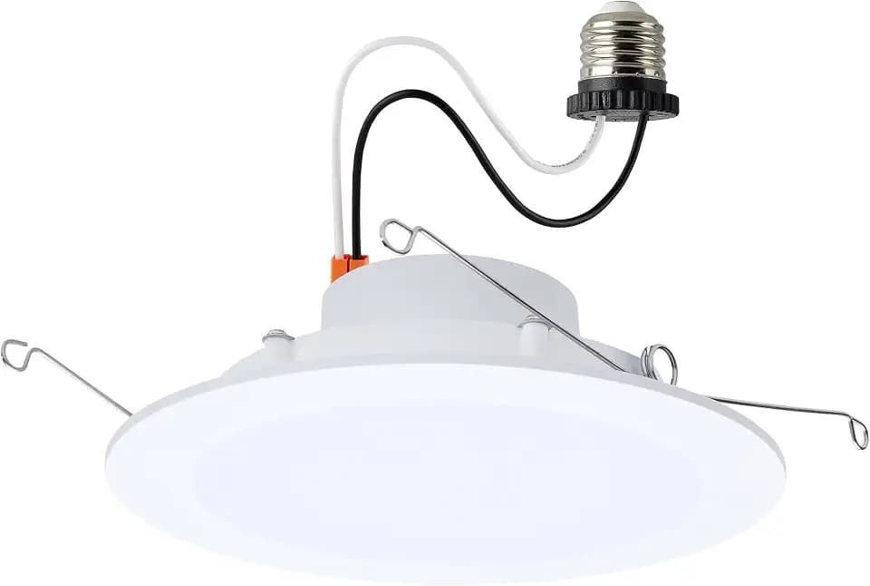 Satco S11892 10 Watt 6-Inch LED Downlight Retrofit Flat Wafer Round Matte White Finish CCT Selectable 2700K 3000K 3500K 4000K 5000K Energy Efficient Recessed Fixture