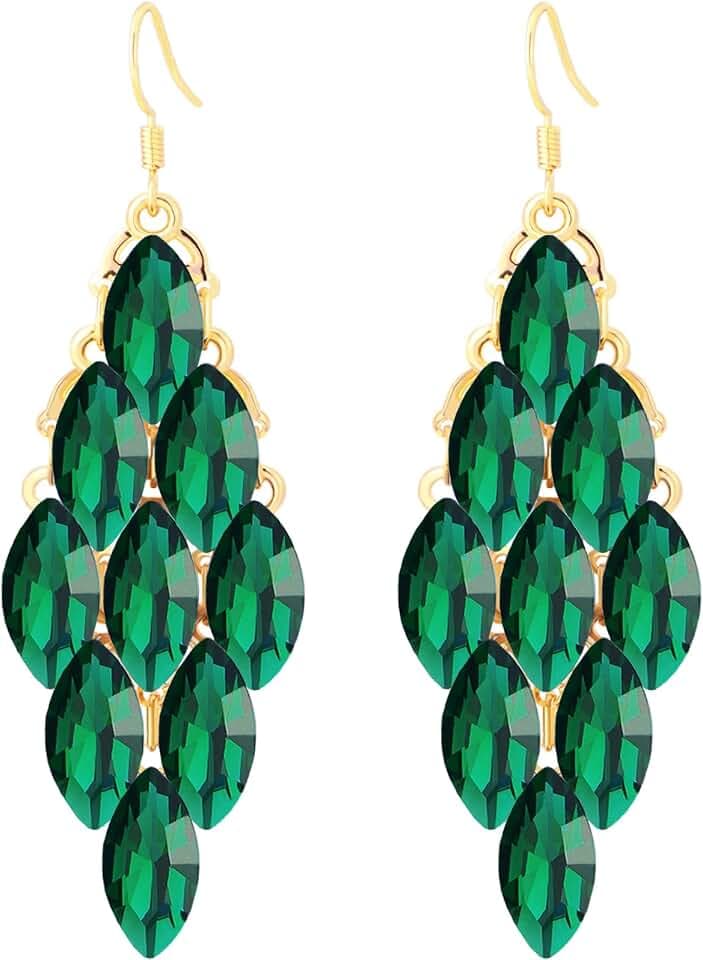 Austrian Crystal Dangle Oversized Earrings for Women 14K Glod Jewelry