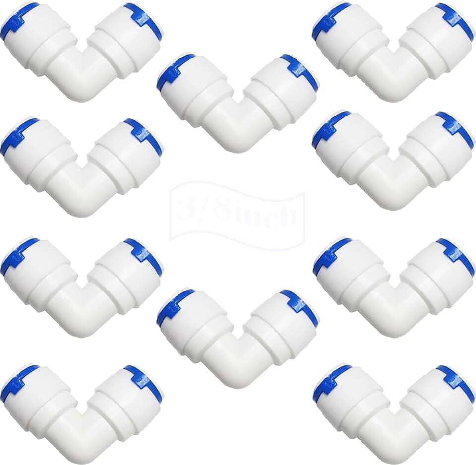 CESFONJER 10 Pcs RO Wasserfilter Fitting, Winkel 90° 3/8" Push-fit gerade Stecker, für 3/8 Zoll (9.5mm) Schlauch, Kühlschrankschlauch, Wasserschlauch