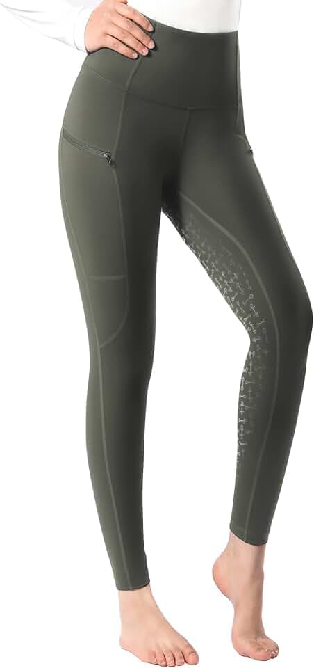 Harrison Howard Womens Horse Riding Pants, High Waist Full Seat Silicone Grip Equestrian Riding Tights with Zipper Pockets