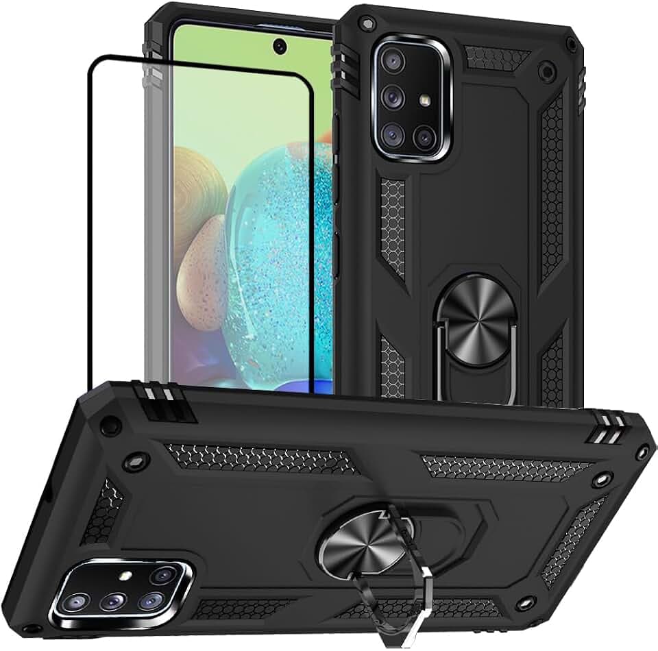 Samsung A71 5G Case, A71 5G Phone Case with Screen Protector, Military Grade Protective Cases with Ring for Samsung Galaxy A71 5G (Black)