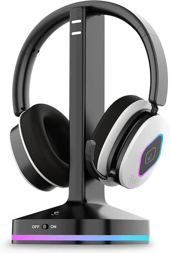 2,4 GHz Wireless Gaming Headset & Bluetooth Kopfhörer – für PS5, PS4, PC, Switch, Xbox & Laptop, Gaming Headset mit Bluetooth 6.0, verlustfreiem Audio, klappbarem Mikrofon, 40 h Akku & RGB-Ladestation