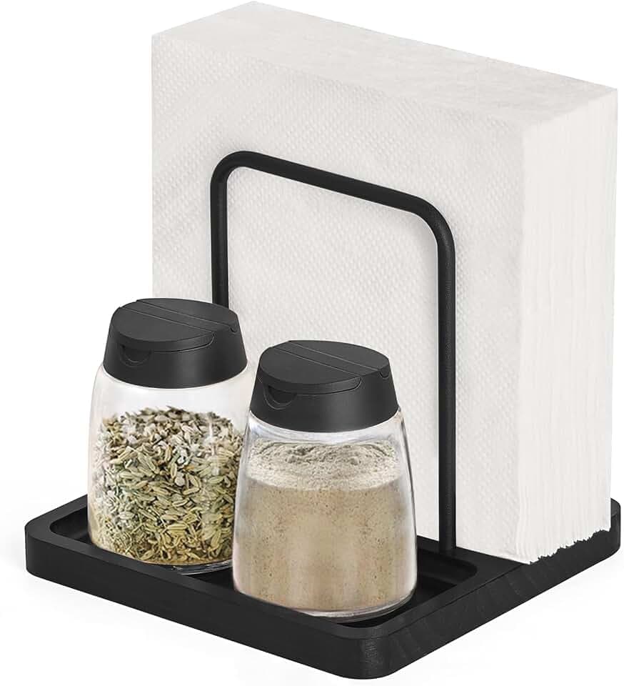 Mkono Napkin Holder for Table Farmhouse Wooden Napkin Dispenser, Black