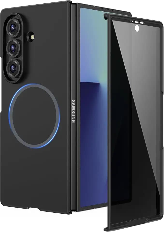 Ruky Magnetic Case for Z Fold 7, with Privacy Screen Protector, Black