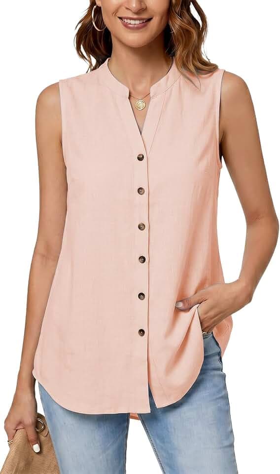 Bluse Damen Ärmellose Baumwolle Sommer Luftig V-Ausschnitt Tops