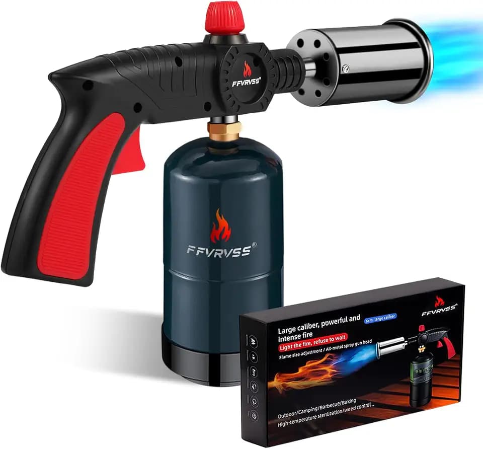 Powerful Grill & Cooking Propane Torch, flame thrower gun, Kitchen Cooking Torch, Sous Vide, Campfire Starter, Adjustable Wood Torch Burner for Searing Steak, BBQ, Welding（Propane Tank Not Included）