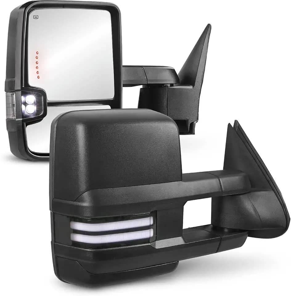 MOSTPLUS Power Heated Towing Mirrors Compatible with 1999-2002 Chevy Silverado Suburban Tahoe GMC Serria Yukon w/Sequential Turn light, Clearance Lamp, White Running Light(Set of 2)-Black
