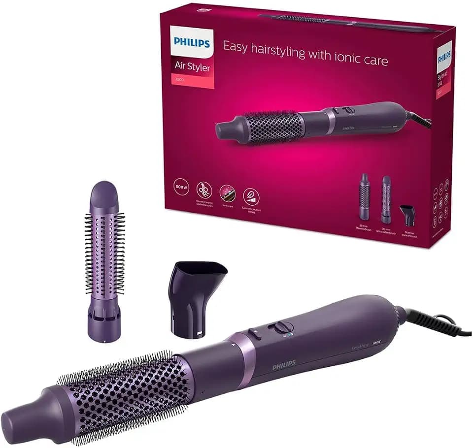 Philips 3000 Series Air Styler - Haarstyler mit Düse, 38 mm Thermobürste und 30 mm Bürste mit einziehbaren Bürstenreihen (Modell BHA305/00)