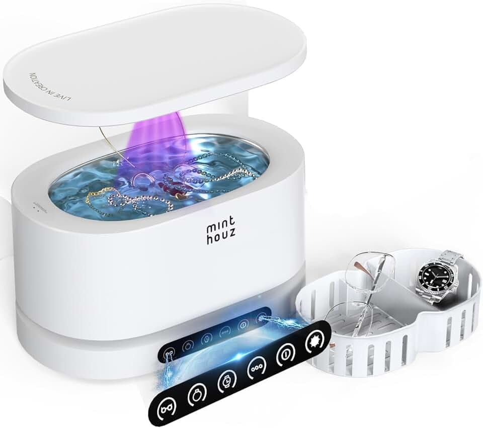 Minthouz Ultraschallreinigungsgerät - Digital Ultraschallreiniger mit 5 Modi zur Reinigung von Schmuck Uhren Brillen und Zahnprothesen – für den Hausgebrauch