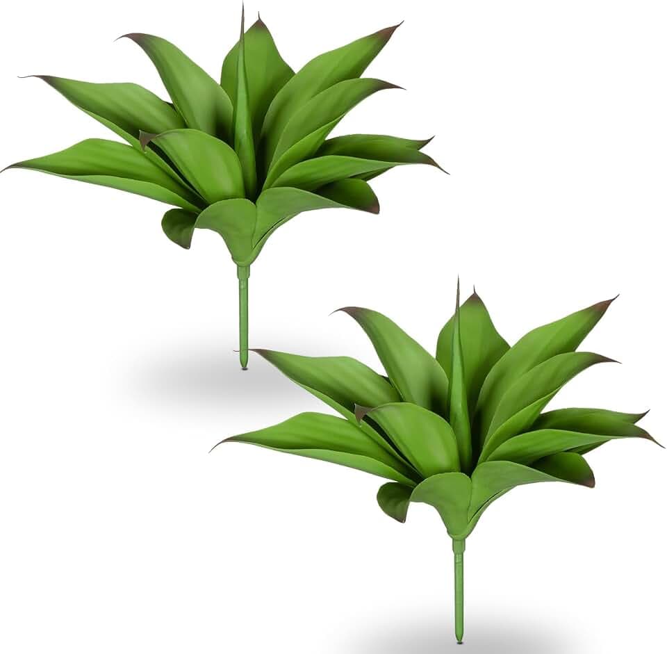 Ttranewsoo Artificial Agave Plants, 12.6" UV Resistant Fake Agave Planters for Indoor and Outdoor Decorating Artificial Plants for Outdoors Fake Plants 2Pack,Green