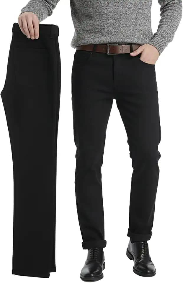 Fleece Lined Jeans Men Winter Stretch Denim Warm Pants Straight Leg Jeans Men