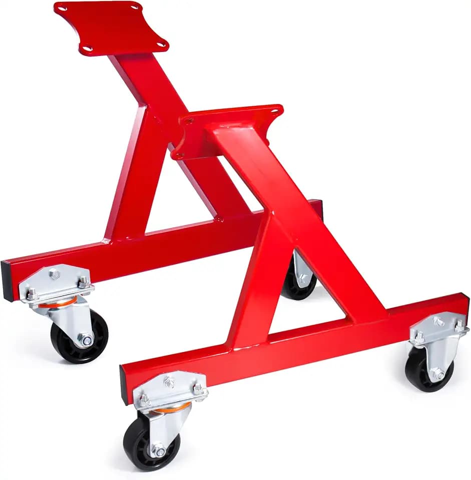 LS Compatible Engine Storage Stand, Rolling Engine Stand with Swivel Caster, Fits GM Chevy V8 LSx, Support for Engines and Transmissions, 1 Pair, Red (Pack of 2)