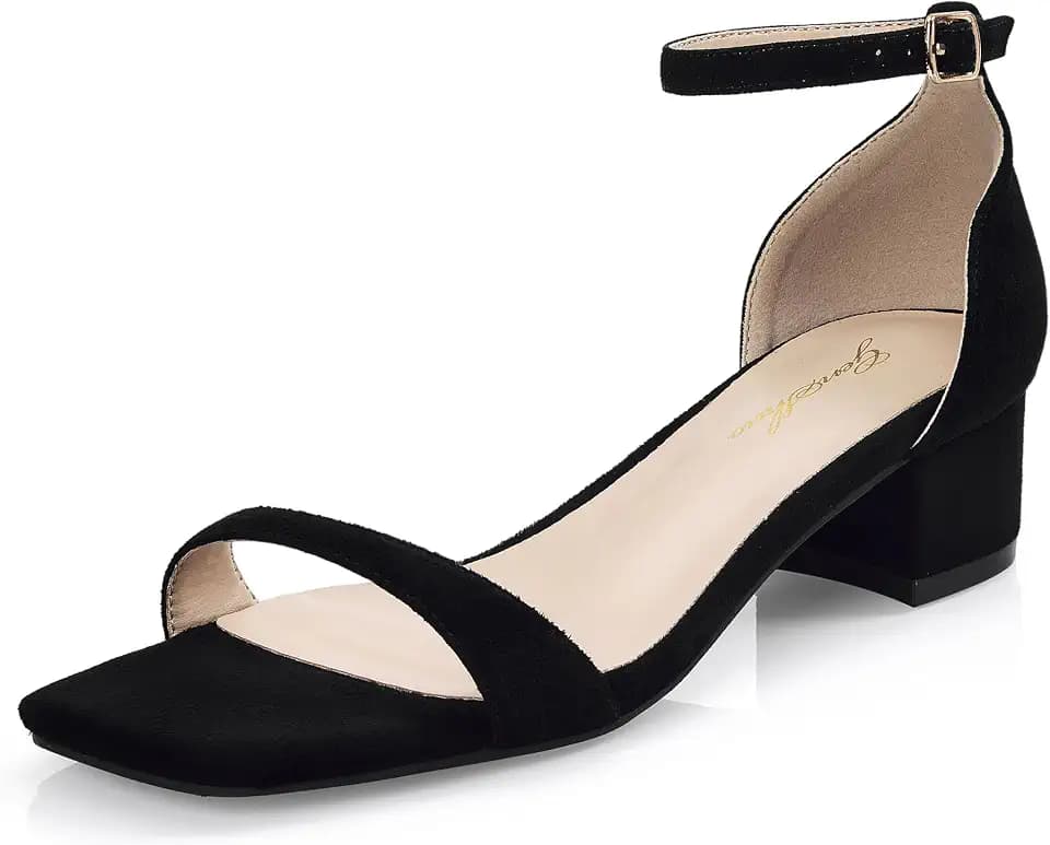 GENSHUO Women's Chunky Low Block Heels 2 inch Open Toe Ankle Strap Sandals Comfortable Dress Shoes for Wedding Party Prom