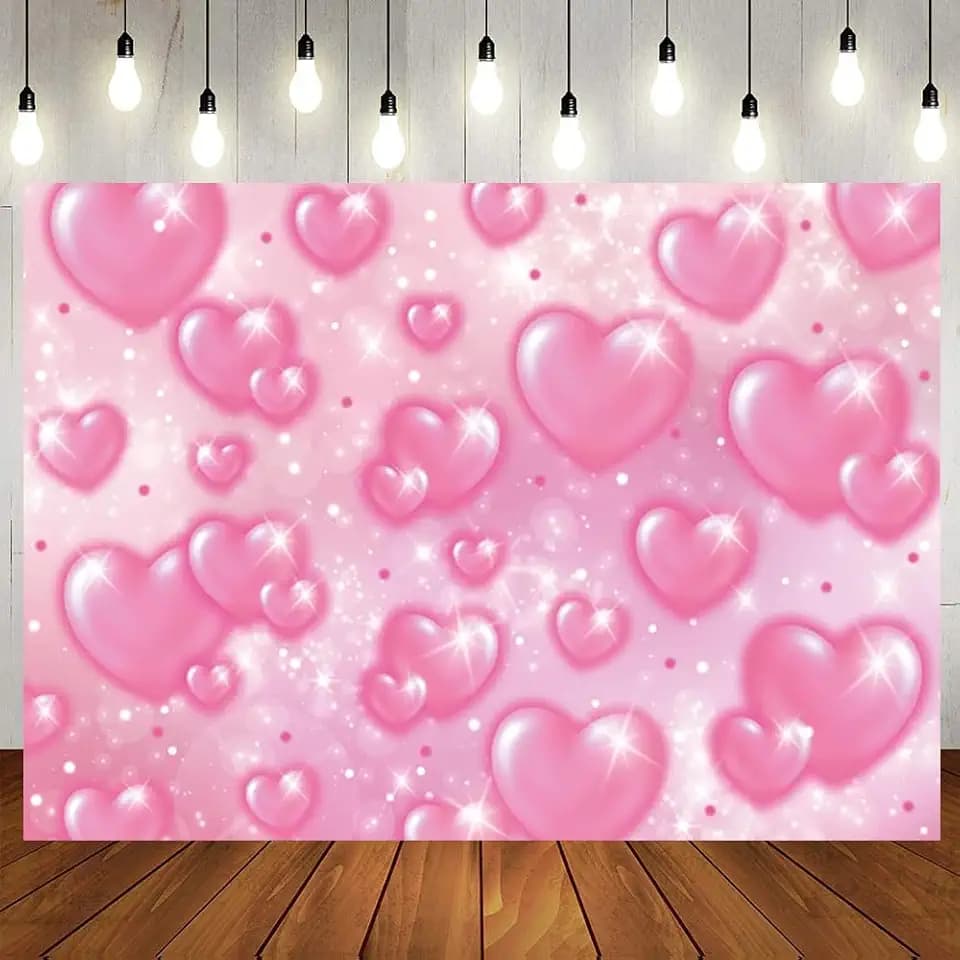 7×5ft Pink Heart Photo Backdrop Early 2000s Party Decorations Old School Backdrops Valentine's Day Glitter Heart 16th 18th 30th Women Men 90s Happy Birthday Background Selfile Wall Decor 256