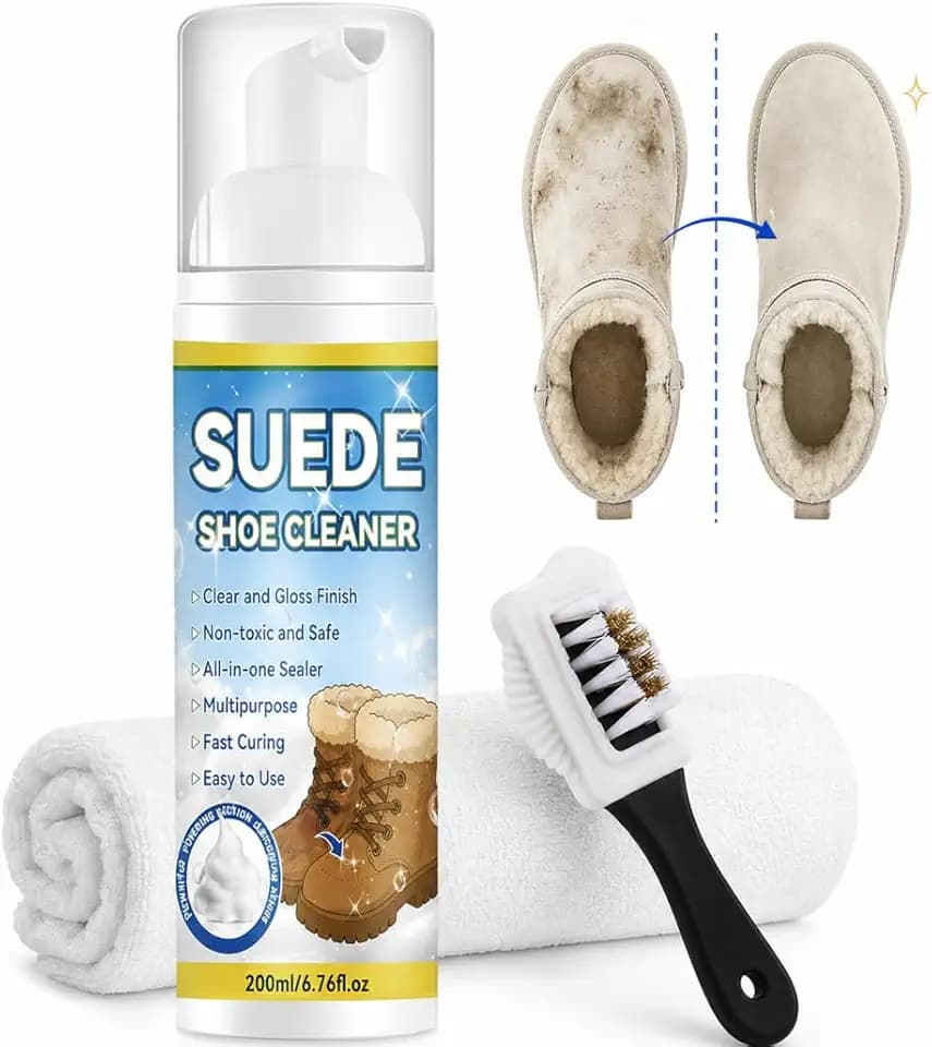 Suede Shoe Cleaner Kit, 6.76 Oz Nubuck & Suede Shoe Cleaning Foam with Brush and Towel, Sneaker Cleaner for Shoes, Leather, Nubuck, Knit, Canvas, Boots, Trainers, Removes Dirt & Stains Cleaner