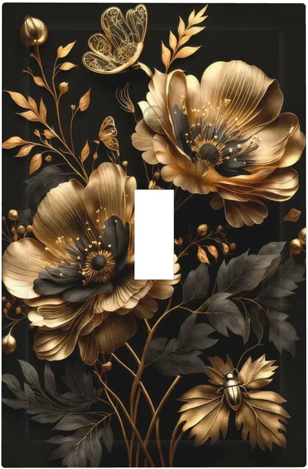 Black Gold Floral Flower Butterfly Light Switch Covers Decorative
